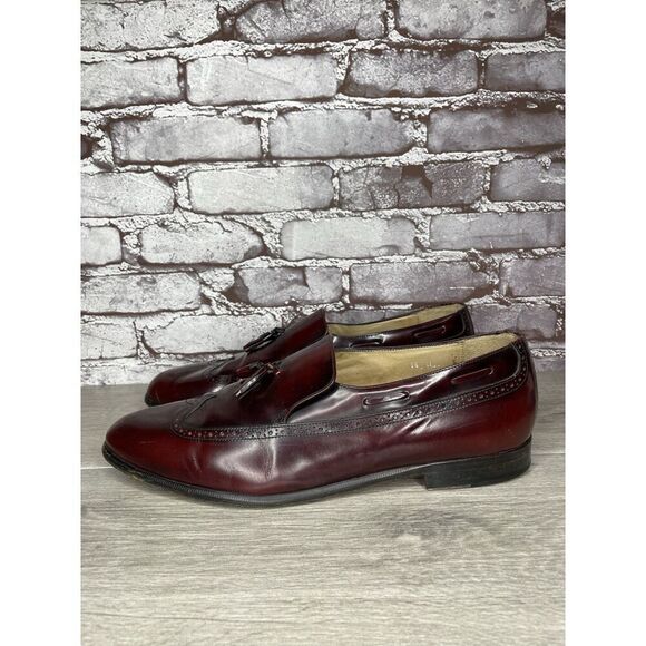 Nordstrom Burgundy Leather Wingtip Tassel Loafers Dress Shoes Men Sz 14M US/47EU - Picture 1 of 16